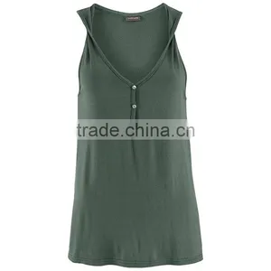 Europe and the United States Foreign Trade New Lady T-shirt V-neck Button Aglet Kink Vest thumbnail-2