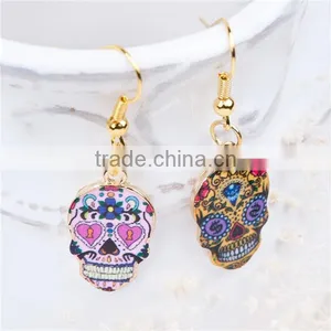 New Fashion Cheap Gold Plated Multicolor Halloween Sugar Skull Earrings thumbnail-1