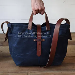 Navy Blue Waxed Canvas Crossbody Bag With Long Shoulder thumbnail-1