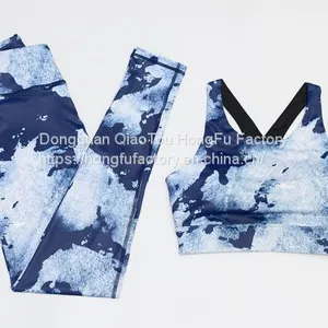 Women 2 Two Pieces Yoga Crop Tank Top Strappy Bra and High Waist Leggings Sports Outfit Workout Suit Set thumbnail-2