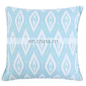 Turquoise Printed Decorative Cotton Canvas Pillow Sofa Throw With Cute Pom thumbnail-1
