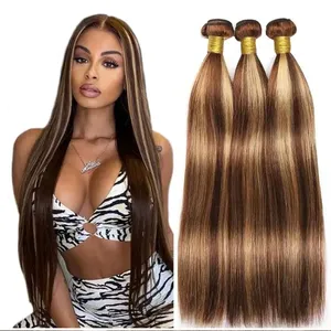 Highlight 4/27# Straight Bundle 100% Human Hair Virgin Hair no Shedding no Tangle thumbnail-1