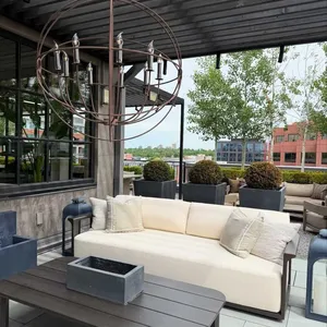 Weathered Teak & Olefin Rope Outdoor Furniture Collection, Modular Sectional Sofa, Coffee Table & Dining Set for Rooftop Terrace thumbnail-1