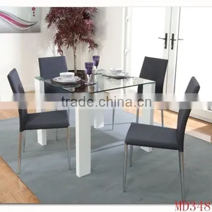 Wood Base Square Glass Top Dining Table Set thumbnail-2