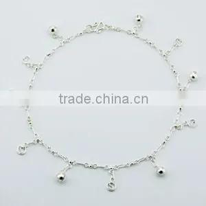 Sterling Silver Charms Anklet Fancy Spheres & Hoop Charms thumbnail-1
