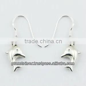Petite Dolphins Sterling Silver Dangle Earrings thumbnail-1