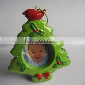 Christmas Pine Tree Shaped Hanging Green Mini Resin Photo Frame for Baby thumbnail-1