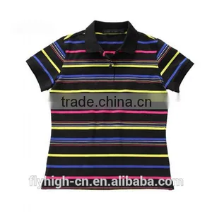 Striped Design Women Polo Neck Embroidered t Shirts thumbnail-3