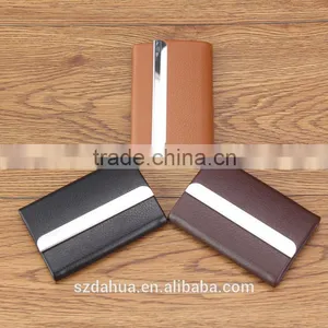 Shenzhen Dahua Custom Logo Best Gift Business Card Case for Men/metal Hand Push Name Card Holder/leather Card Case thumbnail-1