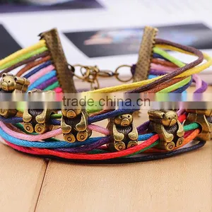 2016 Colourful Multilayer Rope Bracelet With Antique Bronze Bear Charms thumbnail-4