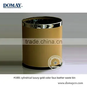Custom Luxury Gold Color Faux Leather Waste Bin/room Dust Bin/Leatherette Garbage Bin, Hotel Paper Bin thumbnail-1