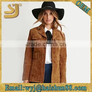 Woman Suede Leather Jacket Brown Color thumbnail-1