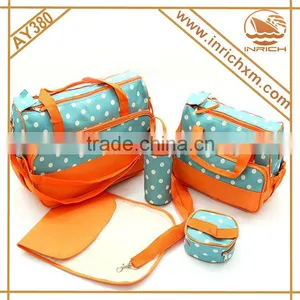 New Product Cream Color Microfiber 5pcs in 1 Fashion Baby Diaper Bag Set thumbnail-1
