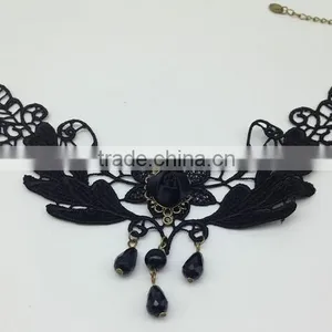Handmade Flower Drop Pendant Black Lace Choker Necklace Goth Vintage thumbnail-5