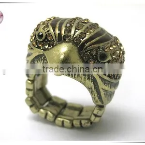 Crystal Stud Burnish Metal Hawk Head Stretch Ring thumbnail-1