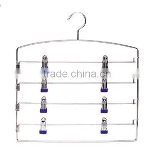 The HEAD Natural Metal Pant Hanger With 4 Metal Clips Bar Skirts Hanger Collection Metal Made in China thumbnail-1
