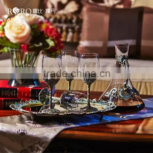 RORO Classic Pattern Enamel Home Decoration Pewter Design Craft Goblet Crystal Red Wine Glass Set thumbnail-1