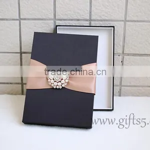 Black Color Silk Wedding Invitation Box With Crown Brooch Embellishment thumbnail-3