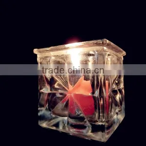Mini Square Shaped Clear Glass Decorative Candle Holder thumbnail-1