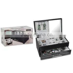 Black Leather Jewelry Box Watch Organizer Storage Case With Elegant Mirror thumbnail-4