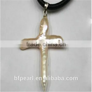 Wholesale 30*40mm Cross Shaped Freshwater Pearl Pendent thumbnail-1
