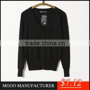 MGOO Cheap Price Stock Black Cotton Women Cardigan V Neck Sweaters Slim Fitting Long Sleeves Outwear thumbnail-1