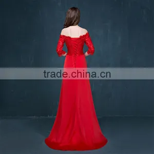MGOO Brand Design Custom Long Dress Transparent Red Lace Long Dress Off Shoulder Applique Long Sleeves Prom Dress 2069 thumbnail-3