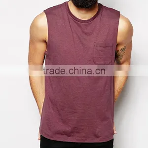 New Design 100% Cotton Custom Pocket Blank Tank Top for Men thumbnail-1