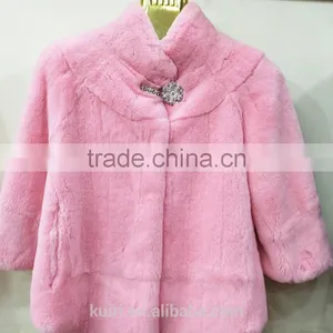 PUre Colour Factory Supply 2017 Woman Real Rex Rabbit Fur Winter Coat Jacket With Seven Sleeve Pc-263 thumbnail-2