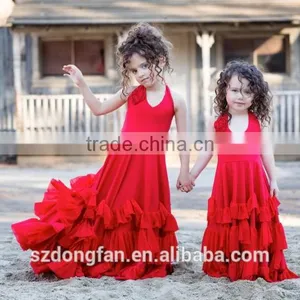 2017 New Arrive Little Girls Christmas Party Red Ruffle Twril Dress Pexi Girls Maxi Dresses thumbnail-2
