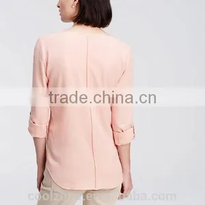 New Fashion High Quality Crepe v Neck Long Sleeve Woman Blouse thumbnail-3