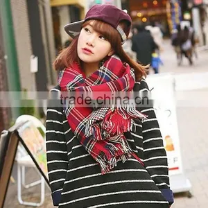 Classic Fashion Jacquard Checked Plaid Acrylic Long Double Side Scarf Stock thumbnail-3