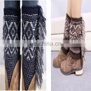 Trendy Knitted Tassel Boot Socks Printed Stripe Boot Cuff thumbnail-1