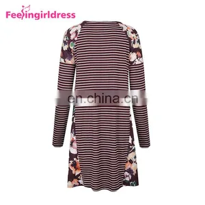 Autumn Red Latest Designs Fashion Print Loose T-Shirt Long Sleeve Casual Dress thumbnail-5