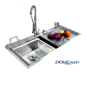 Guangdong Dongyuan Kitchenware 1190×500×220mm POSCO SUS304 Stainless Steel Double Bowl Handcraft Workstations Kitchen Sink (DY-HA606-1195022-R10) thumbnail-1