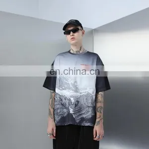DiZNEW Knitted Cotton Casual Male Digital Printing Men Custom Black T Shirt thumbnail-2
