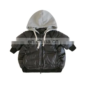 3423/ Best Selling Patchwork Windproof Jacket Long Coat for Kids Hooded High Quality Black Girl Jacket thumbnail-1