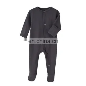 Plain Color Infant Jumpsuit Ribbed Cotton Footed Newborn Baby Rompers thumbnail-1