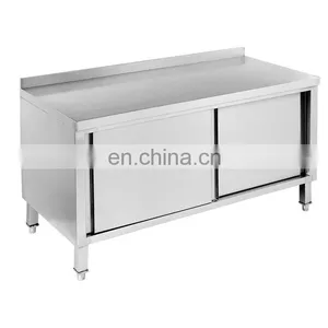 304 Stainless Steel Restaurant Work Bench With Sliding Door Cabinet thumbnail-2