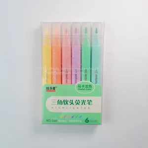Factory Price 6 Color Pastel Color Fluorescent Soft Fiber Tip Highlighter Triangle Shape Barrel Marker Watercolor Pen thumbnail-1