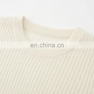 Latest Casual Design Solid Pattern 100% Pure Cashmere Crew Neck Rib Knitting Pullover Winter Sweater for Girls thumbnail-4