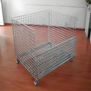 Warehouse Steel Collapsible Wire Mesh Storage Bins Industrial Stackable PET Preforms Wire Mesh Container Cage With Wheels Mesh Wire Storage Cage thumbnail-3