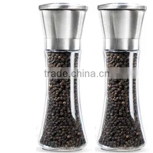 High Quality Brushed Stainless Steel Salt and Pepper Grinder Set- With Glass Bottle Salt and Pepper Shakers thumbnail-5