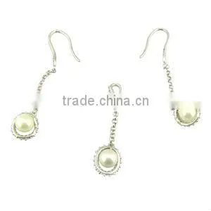 Pearl Dangle Earrings Pearl Jewelry Set 925 Sterling Sliver Rhodium Plating thumbnail-1