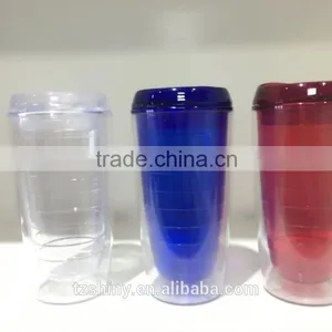 2016 BPA Free Colored Plastic Double Wall Cup With Lid Plastic Portable Tea Cup thumbnail-2