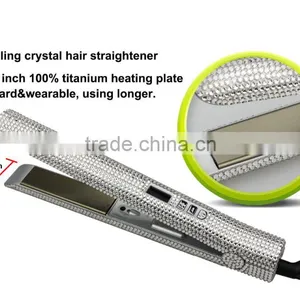 LCD Digital Display Bling Crystal Hair Straightener thumbnail-1