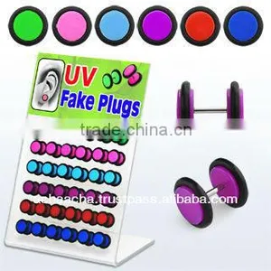 Display With 36 Pcs of UV Acrylic Fake Plugs With O-ring in Assorted Colors - Size 8mm thumbnail-1