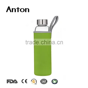 13oz 2016 Popular Good Quality Glass Water Bottle Sport Water Bottle With Silicone Sleeve thumbnail-1