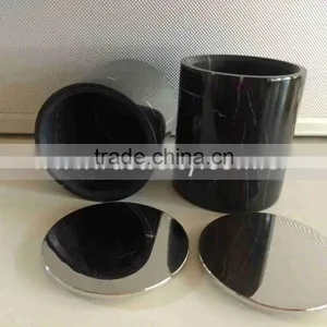 Black Marquina Large Candle Vessel, Large Marble Candle Jars thumbnail-3