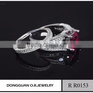 Fashion Ring Finger Rings With Red Diamond for Wedding Ring / Double Rings thumbnail-5